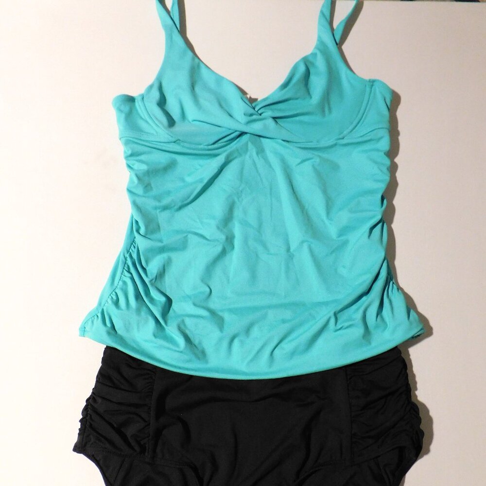 Anne Cole 2-Piece Adjustable Strap Underwire Tankini 38B C w/ XL Black Bottom